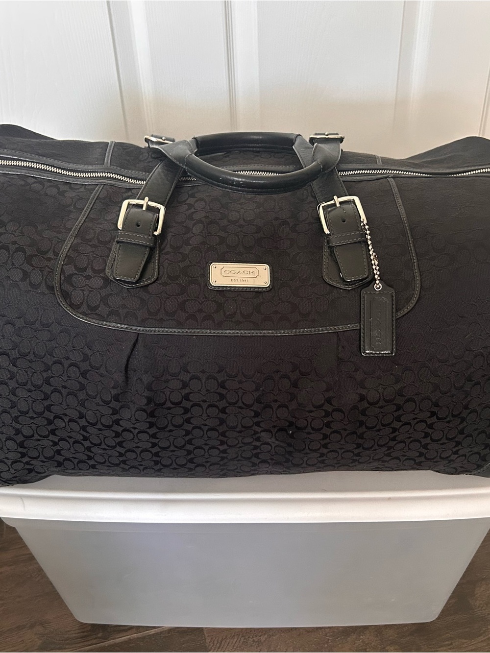 Coach Black Signature Logo Duffel with Leather Trim - Picture 3 of 11